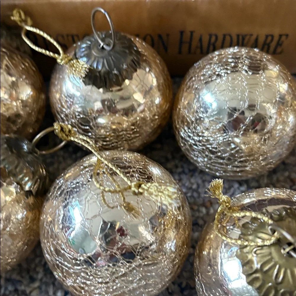 Eight Vintage Restoration Hardware Glass Gold ornaments